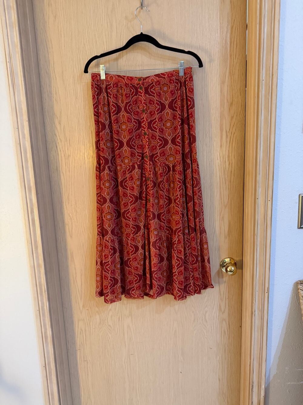 Daniel Rainn Paisley Button Front Maxi Skirt Medium Rust Red Boho